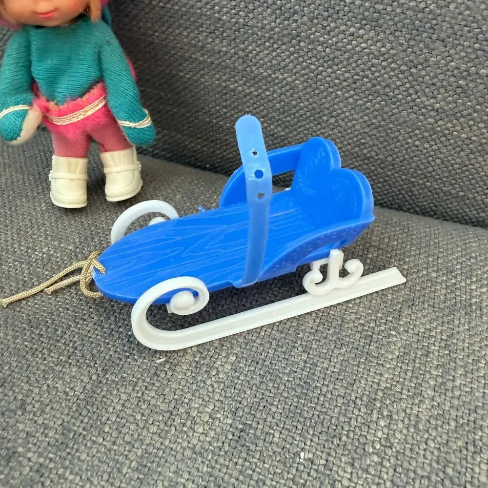 Vintage Liddle Kiddles Freezy Sliddle Doll, Clothes, Sled 1960s
